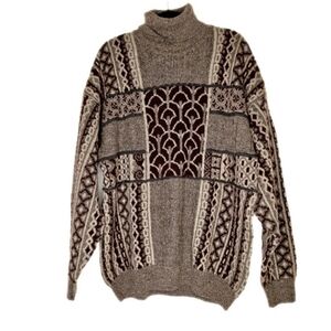 VTG 90s VALENTINO Jeans Fair Isle Turtleneck Men's Sweater Sz XL Nordic Grandpa